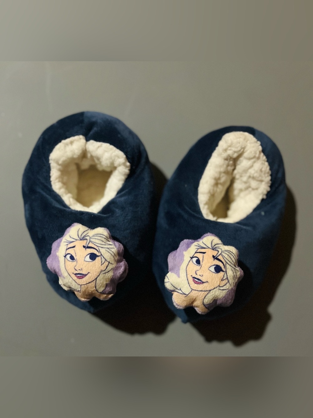Kids Navy Blue Plush Disney Frozen Elsa Slippers size 7/8